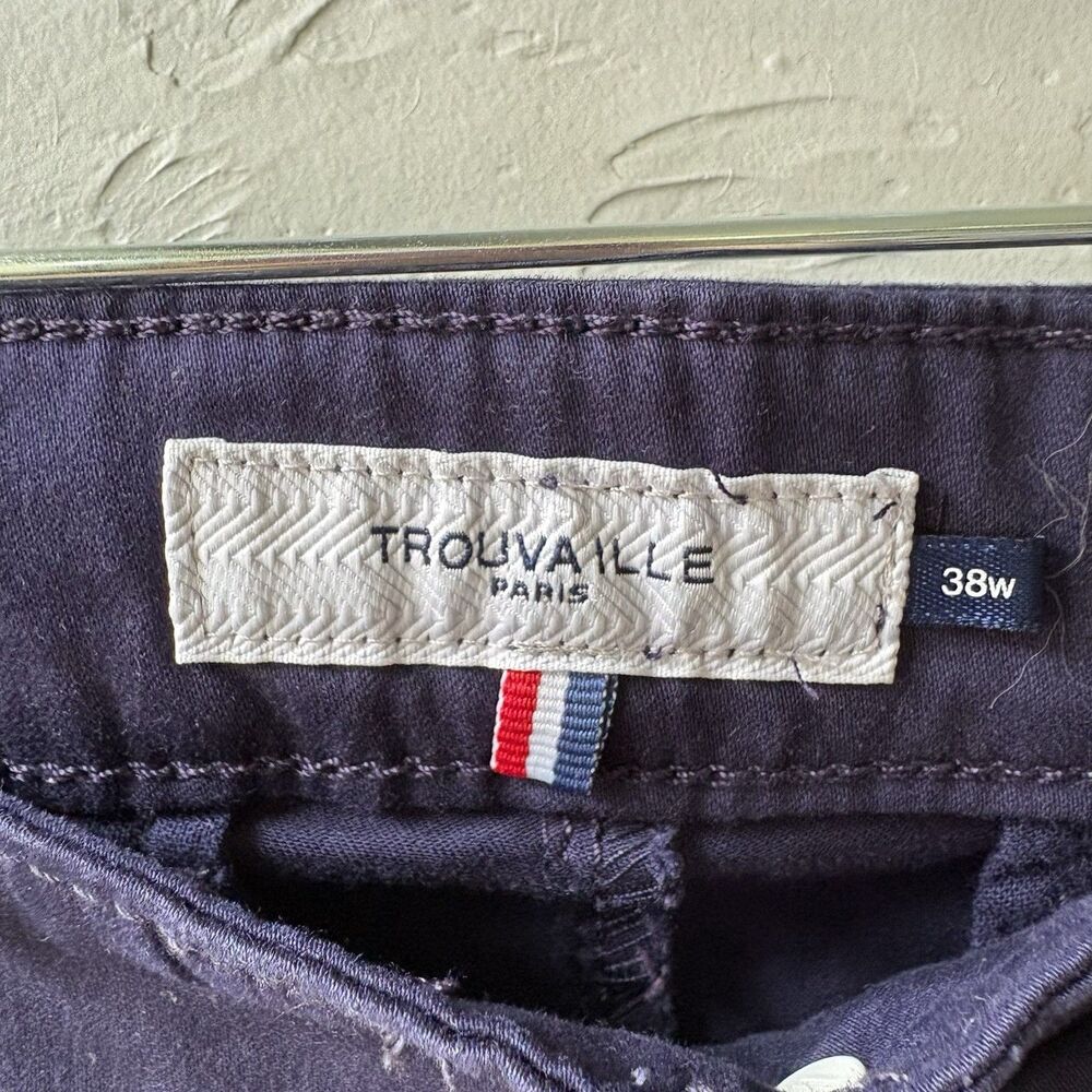 TROUVAILLE Men's Blue Cotton Chino Shorts Flat Front Slash Pockets Button 38W
